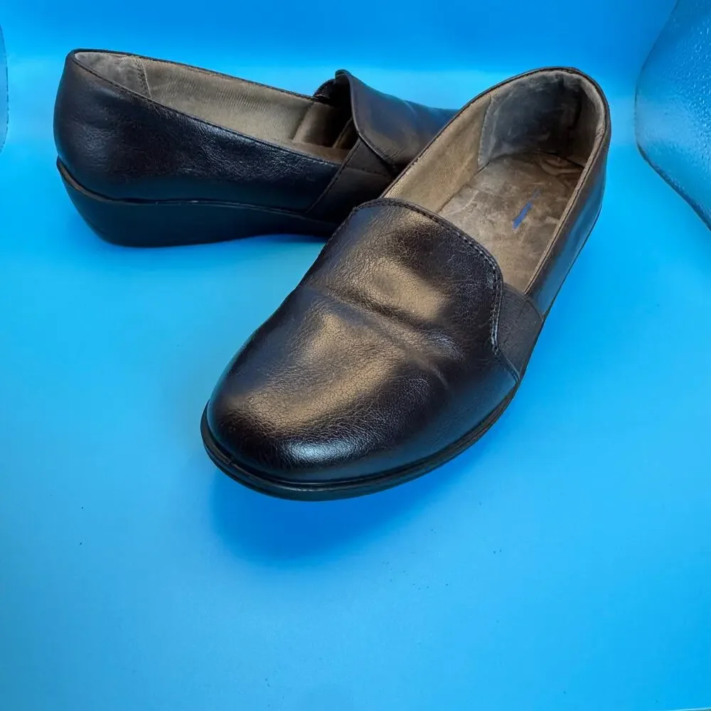 LifeStride Leather Slip On Comfort Shoes Low Wedge Elastic Gore Walking 8